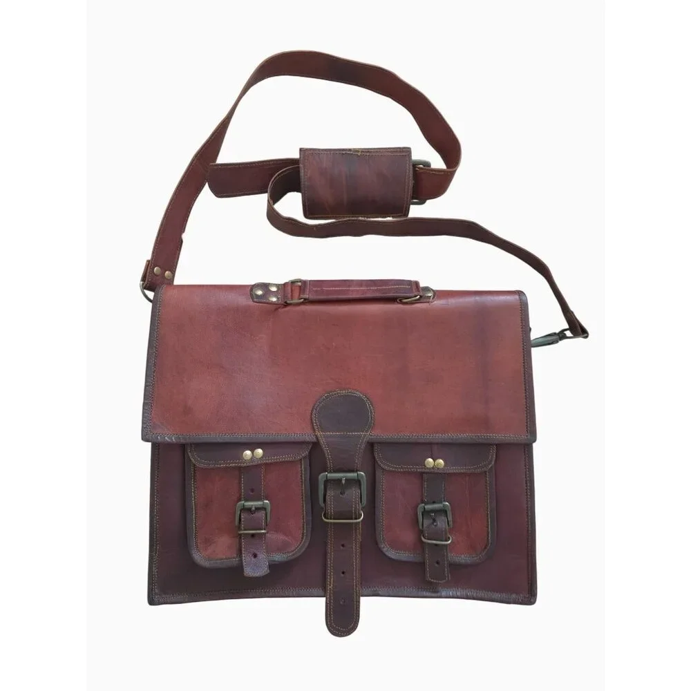 Vintage-Style Handmade Genuine Leather Messenger Travel Bag w/ Adjustable Strap